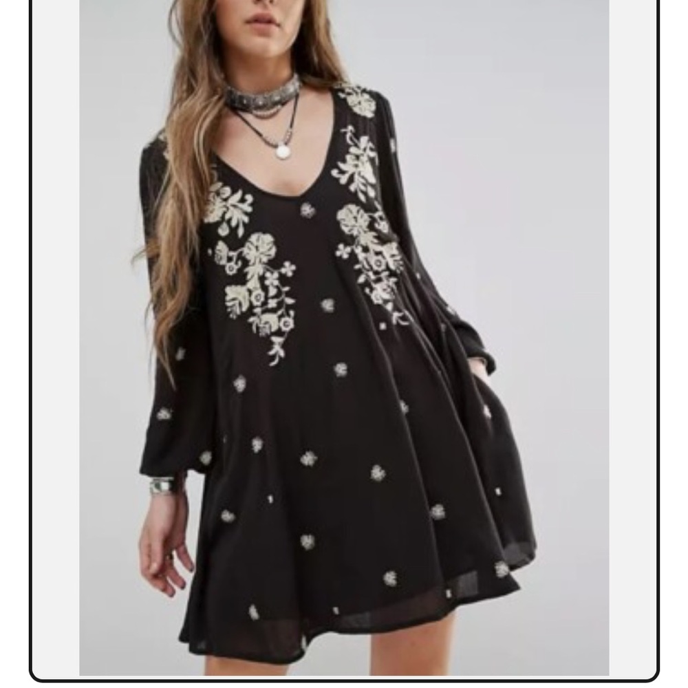 Free People Boho Sweet Tennessee Embroidered Mini Dress Black Women’s XS